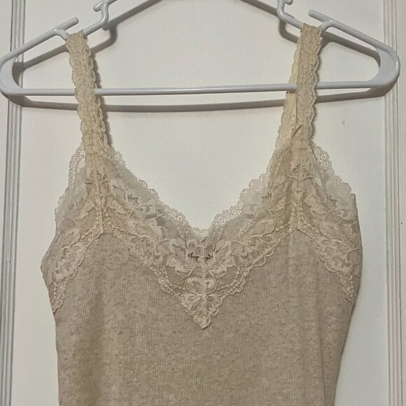 Abercrombie & Fitch lace trim tank top size medium cream oatmeal Y2K cotton - Picture 3 of 9